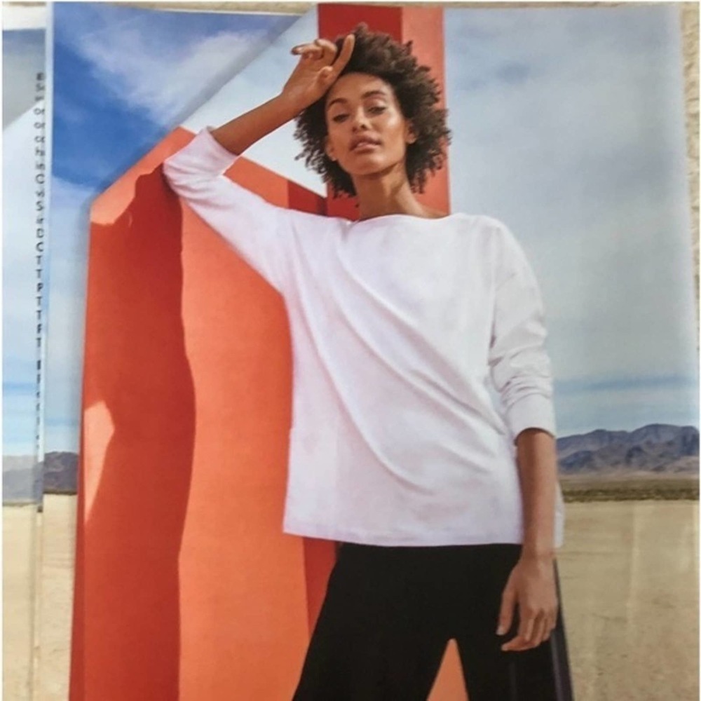 Eileen Fisher White Jersey Two Pocket Cotton Blend Blouse Size Small